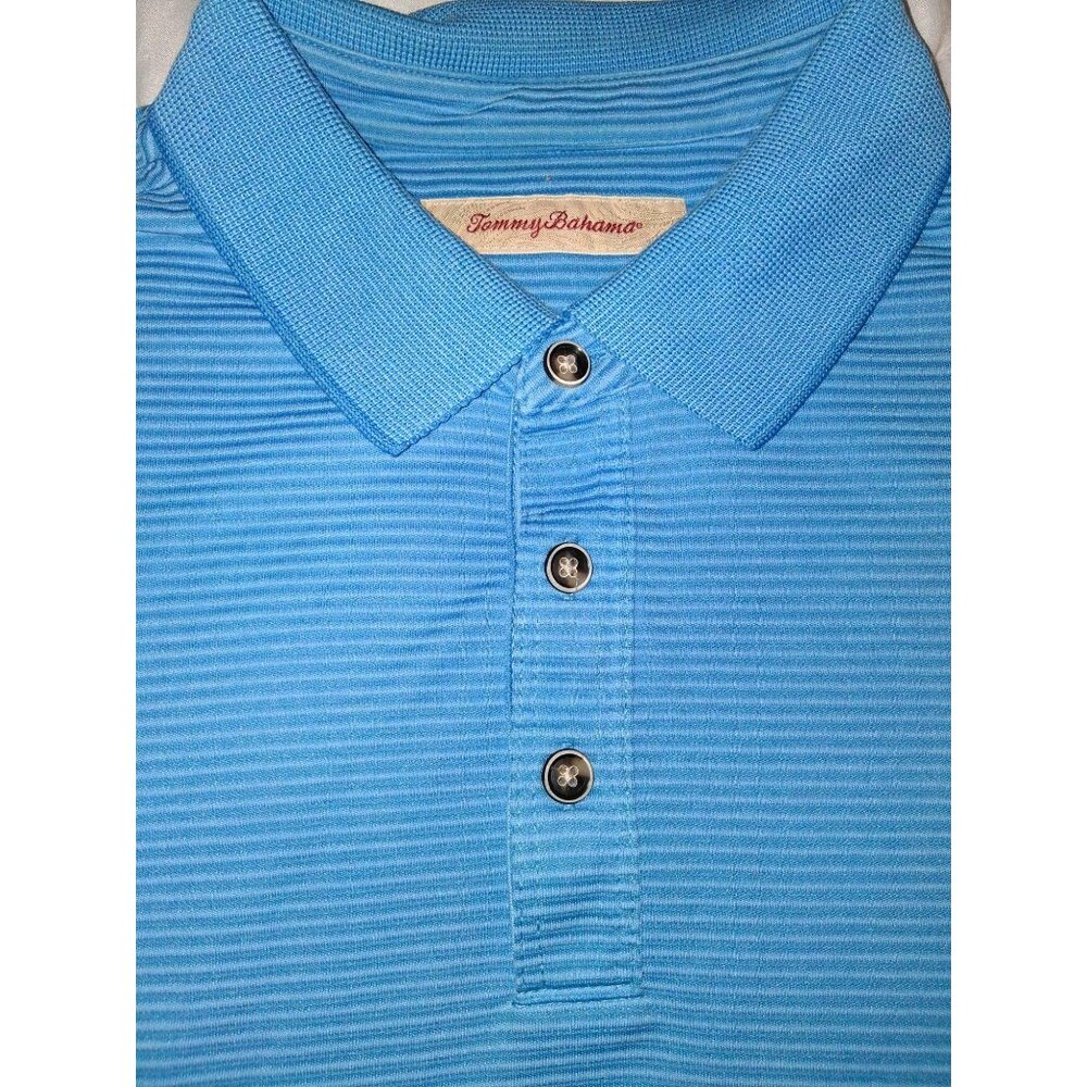 Tommy Bahama Coastal Blue Striped Polo Shirt For Men Large